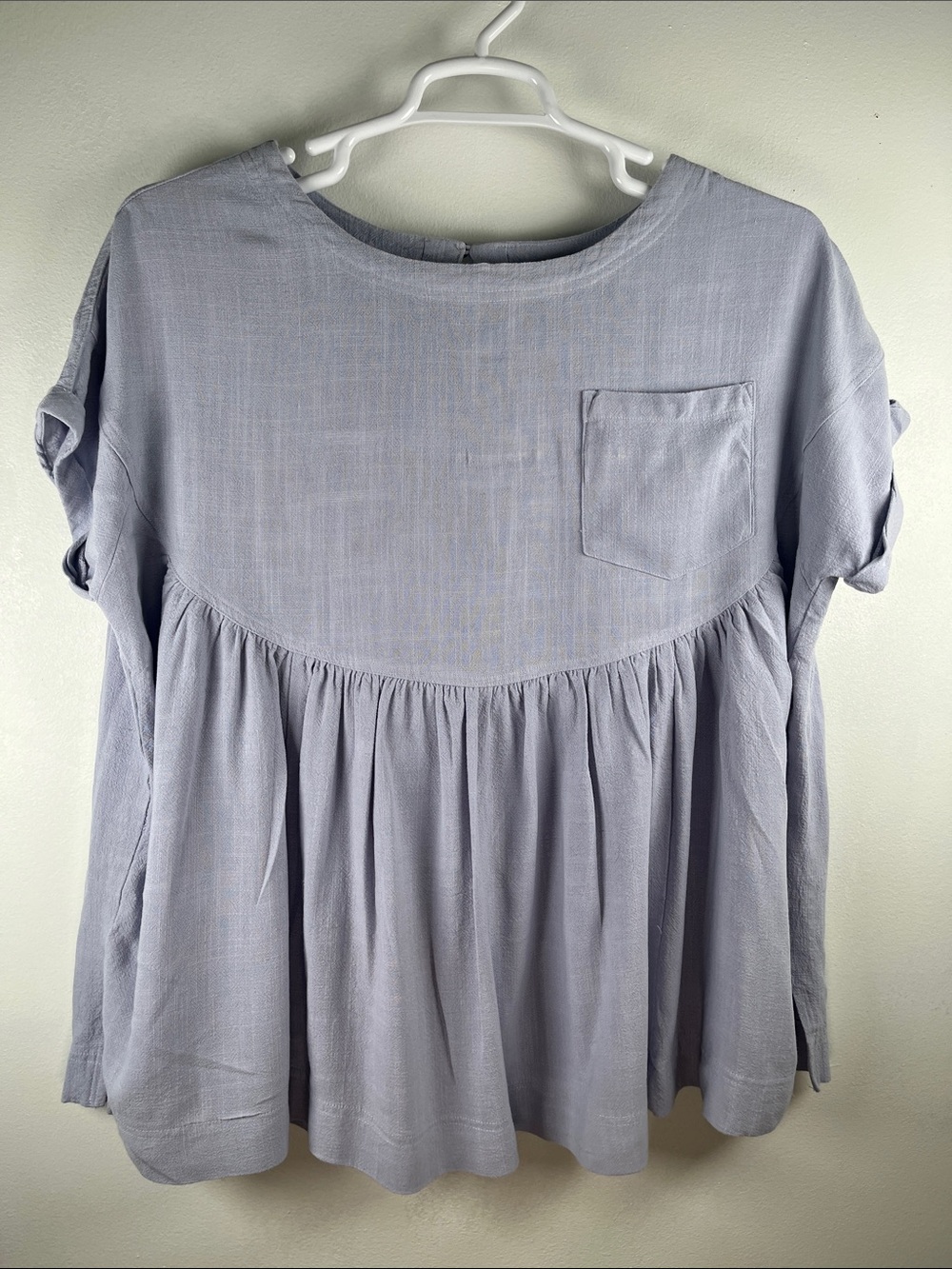 Entro Light Lavender Short Sleeve Peplum Blouse with Pocket Sz L